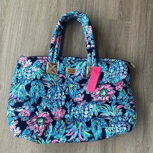 Navy, Hot Pink, Teal & Gold Lilly Pulitzer Quilted Tote